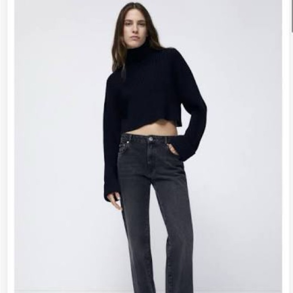 Zara Charcoal Mock Turtleneck Cropped Sweater